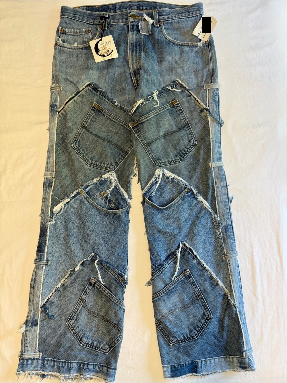 NWT Jaded Gypsy Reconstructed Mixed Denim Mosaic Pocket Jeans M